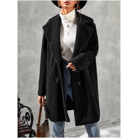 Cozy Red Oversized Teddy Pea Coat Jacket Button up Luxe - Picture 2 of 13